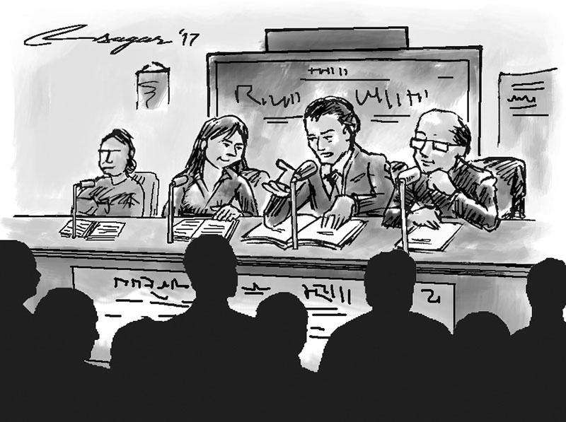 Press meet. Illustration: Ratna Sagar Shrestha/THT
