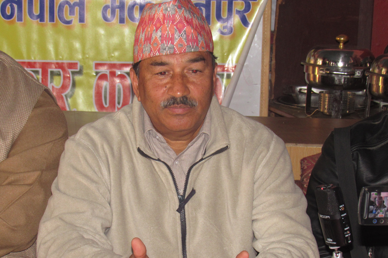 Rastriya Prajatantra Party Chairman Kamal Thapa speaks with journalists in his home town Hetuanda of Makawanpur, on Friday, February 3, 2017. Photo: Prakash Dahal