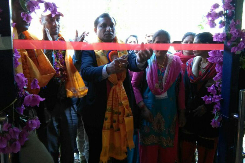 Chief of the Sindhupalchok District Public Health Office, Dr Surendra Kumar Chaurasiya, inaugurates a reconstructed health post in Phulpingkot of the district, on Wednesday, February 8, 2017. Photo: WVI Nepal