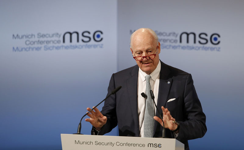 UN Special Envoy for Syria Staffan de Mistura delivers his speech during the 53rd Munich Security Conference in Munich, Germany, on February 19, 2017. Photo: Reuters