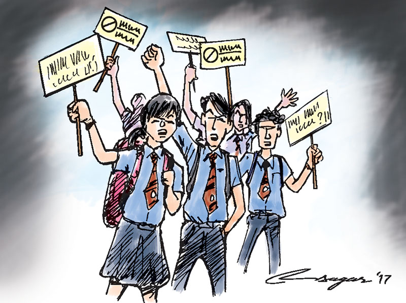 Students strike. Illustration: Ratna Sagar Shrestha/THT