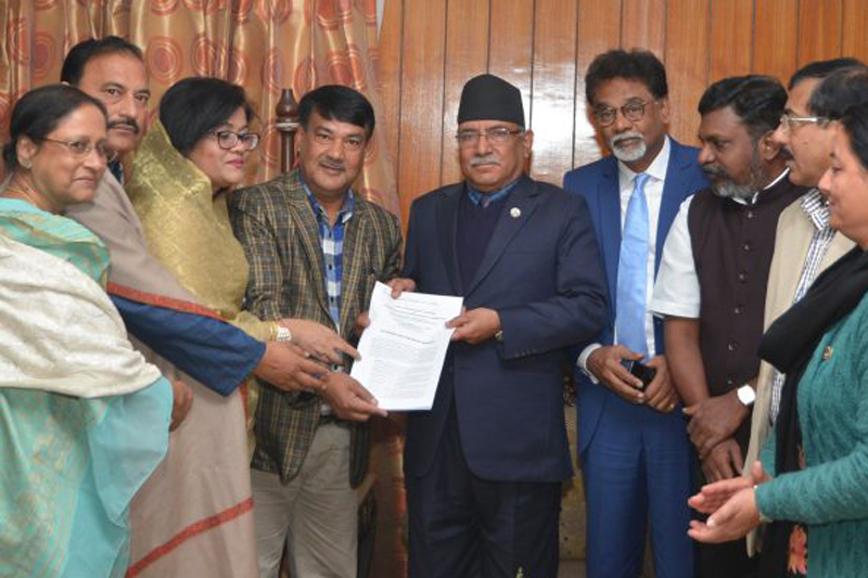 Members of the World Dalit Organisation hold a meeting with Prime Minister Pushpa Kamal Dahal in Kathmandu, on Monday, February 27, 2017. Photo: PM's Secretariat