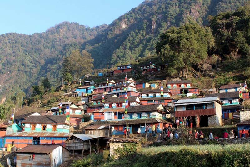 A view of Tamang village in Bhusme in Lamjung as captured on Monday, February 27, 2017. The village has recently launched the homestay service. Photo: Ramji Rana