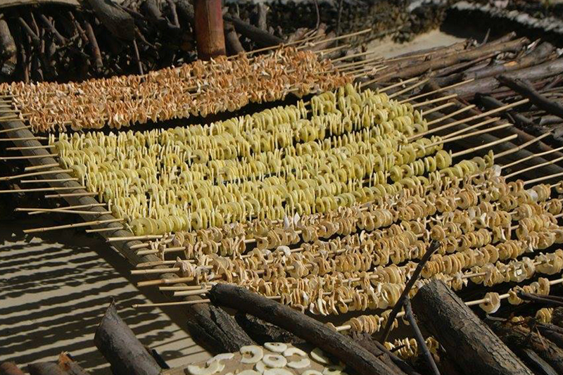 Apple rings are dried for future use in a village in Mustang district, as captured on Monday, February 6, 2017. Photo: RSS