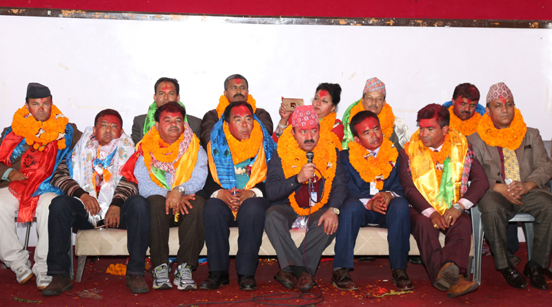 The newly elected executive committee of the Private and Boarding Schools' Organisation Nepal (PABSON) poses for a photograph, in Kathmandu, on Wednesday, February 22, 2017. Photo: RSS