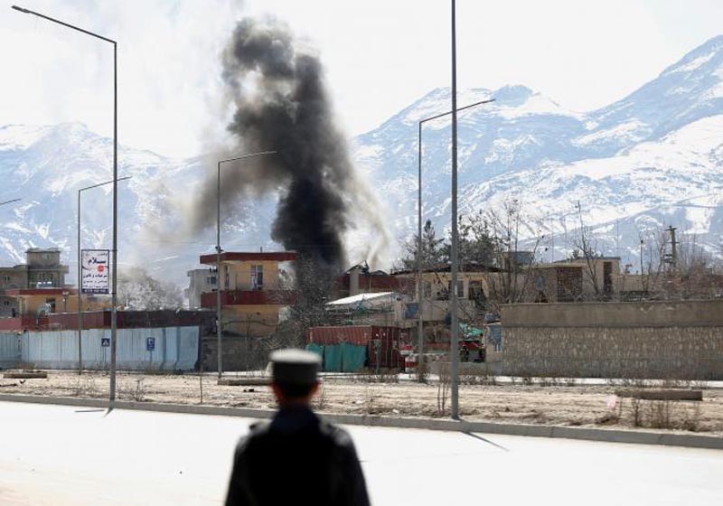 Smoke rises from the site of a blast and gunfire between Taliban and Afghan forces in PD 6 in Kabul, Afghanistan on March 1, 2017. Photo: Reuters