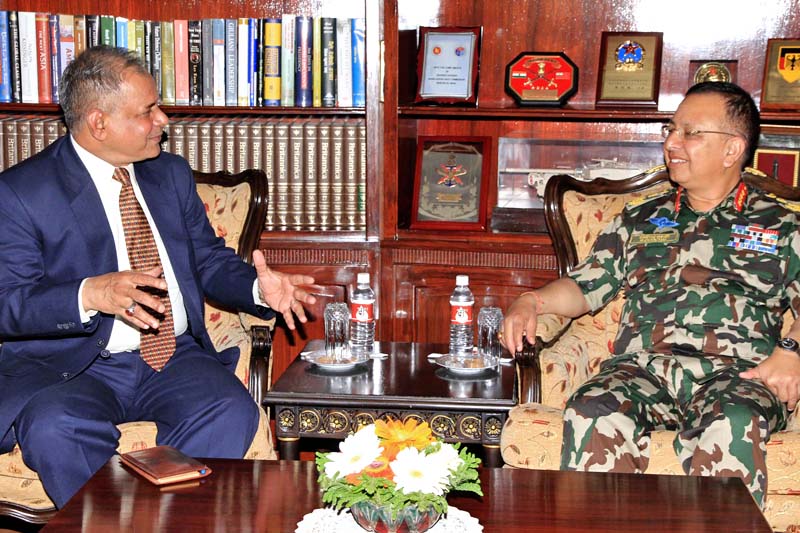 South Asian Association for Regional Cooperation (SAARC) Secretary General Amjad Hussain B Sial calls on Nepal's Chief of Army Staff Rajendra Chhetri at the Nepal Army Headquarters in Kathmandu, on Friday, March 31, 2017. Courtesy: NA DPR