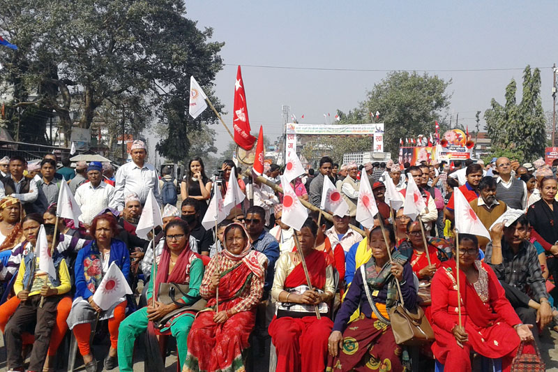 Leaders and cadres of the CPN-UML attend the inauguration of the party's Mechi-Mahakali campaign, in Kakadbhitta of Jhapa district, on Saturday, March 4, 2017. Photo: RSS