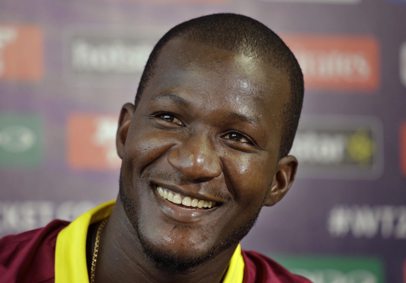 FILE - In this Saturday, April 2, 2016 file photo, West Indies' captain Darren Sammy reacts while addressing a press conference a day ahead of their final match of the ICC World Twenty20 2016 cricket against England, in Kolkata, India. Photo: AP