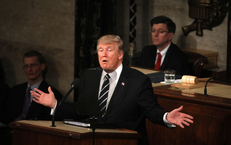 US President Donald Trump addresses Joint Session of Congress in Washington, US on Tuesday, February 28, 2017. Photo: Reuters