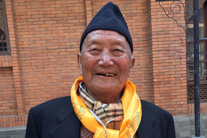 Former British Gurkha Min Bahadur Sherchan after a press conference held in Capital on Monday, March 6, 2017. Photo: THT