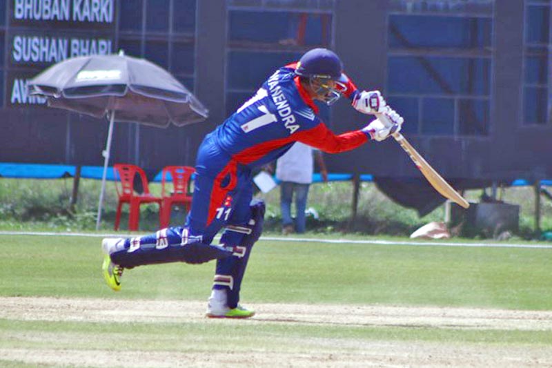 Nepal's skipper Gyanendra Malla plays a shot against Hong Kong during the ACC Emerging Teams Cup in Bangladesh, on Thursday, March 30, 2017. Courtesy: Raman Shiwakoti
