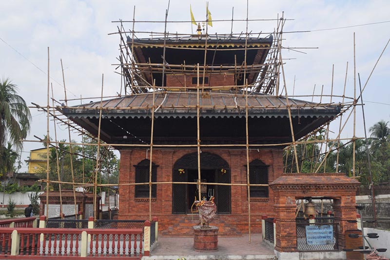 The temple of Jaleshwardham undergoing restoration in Arjundhara Municiplaity-7 of Jhapa district, on Saturday, March 18, 2017. Photo: RSS