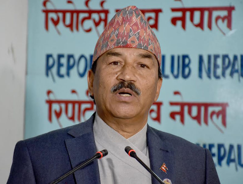 Rastriya Prajatantra Party Chairman Kamal Thapa speaks with journalists in Kathmandu, on Monday, March 13, 2017. Photo: Reporter's Club Nepal