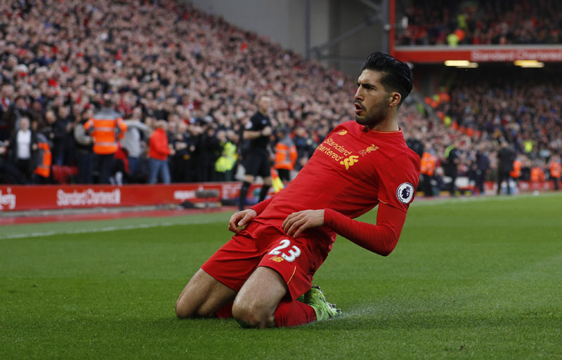 Liverpool's Emre Can celebrates scoring their second goal. Photo: Reuters