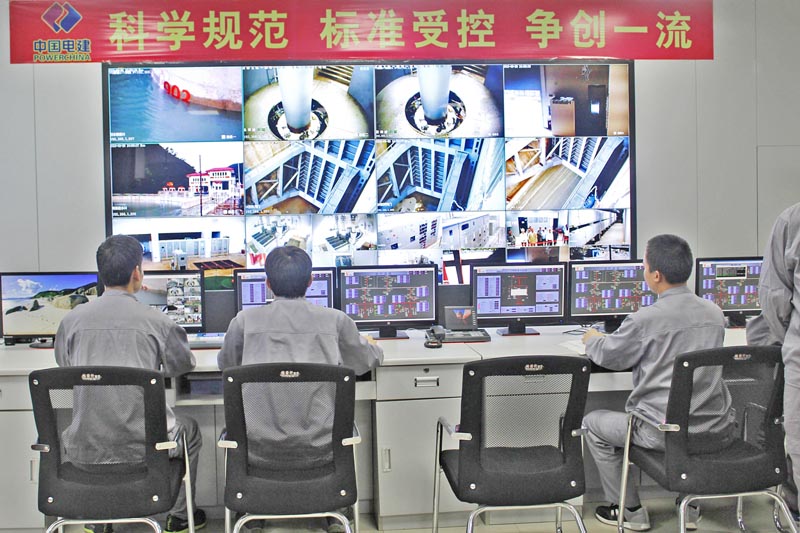 A team of Chinese technicians are seen working at the control room of the Marsyangdi 'A' Hydropower Project in Lamjung district, on Sunday, March 26, 2017. Photo: RSS