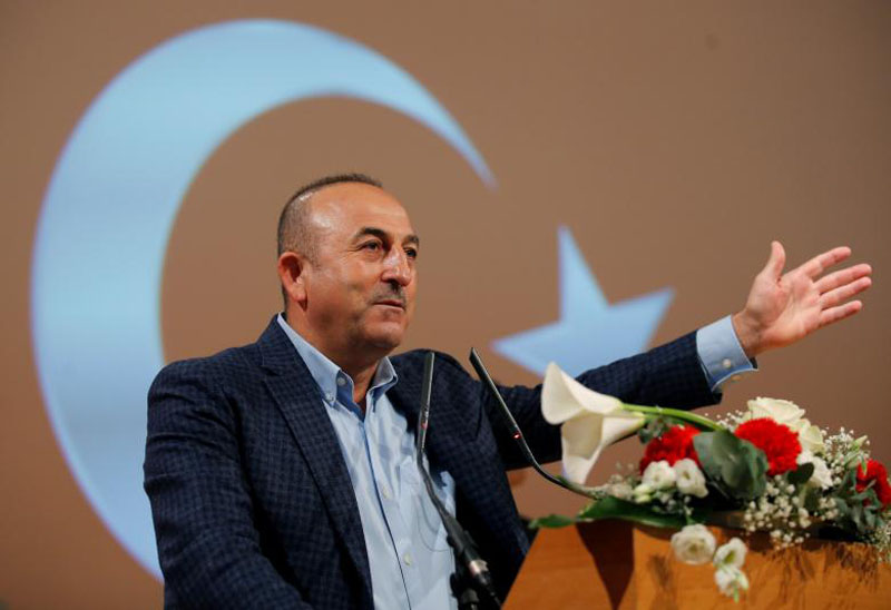 Turkish Foreign Minister Mevlut Cavusoglu addresses supporters during a political rally on Turkey's upcoming referendum, in Metz, France, on March 12, 2017. Photo: Reuters