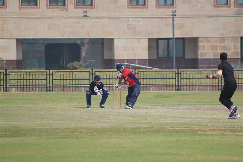 Nepalu2019s Sunil Dhamala plays a shot against Noida Wonders during their practice match in Greater Noida, India on Thursday, March 2, 2017. Photo courtesy: Raman Shiwakoti