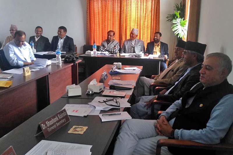 Leaders of the Nepali Congress attend party's Central Working Committee meeting at the Central Office in Sanepa on Sunday, March 26, 2017. Photo Courtesy: Pradip Parajuli/Twitter