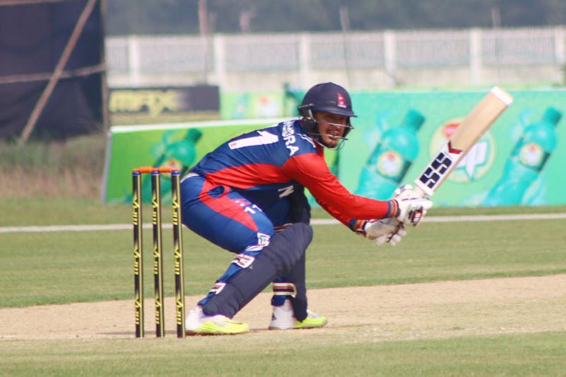 Nepal's Gyanendra Malla looks on after playing a shot against Pakistan during the ACC Emerging Teams Asia Cup in Bangladesh, on Monday, March 27, 2017. Courtesy: Raman Shiwakoti