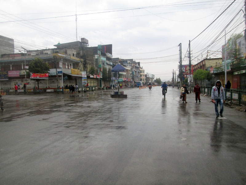 People are seen walking in Pokhara, Kaski on Friday, March 10, 2017. A bandh announced by the United Democratic Madhesi Front  has affected life in Pokhara as well. Photo: Rishi Ram Baral