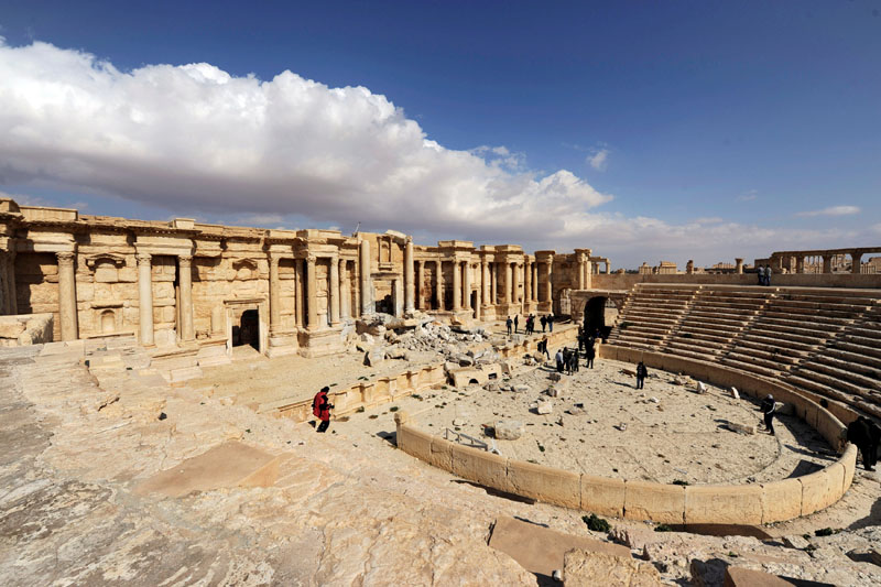 A general view shows damage in the amphitheater of the historic city of Palmyra, Syria on March 4, 2017. Photo: Reuters
