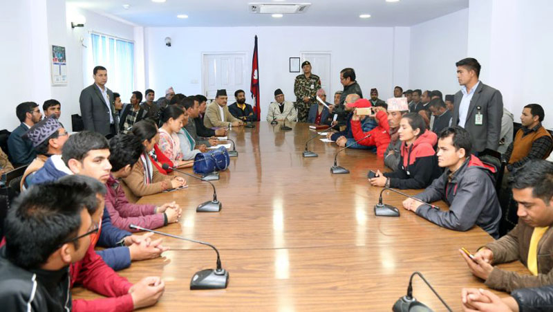 Prime Minister Pushpa Kamal Dahal receives a delegation, which demanded to declare Govinda Gautam a martyr, in Kathmandu on Friday, March 10, 2017. Gautam was killed in a firing by the Indian border security personnel in Kanchanpur district yesterday. Photo: PM's Secretariat 