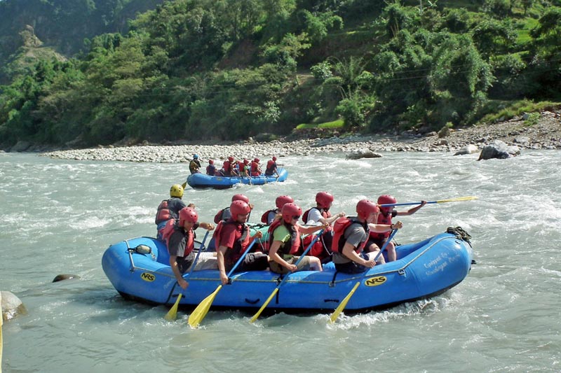 Tourists enjoy rafting in the Kaligandaki River, on Wednesday, March 15, 2017. Photo: RSS