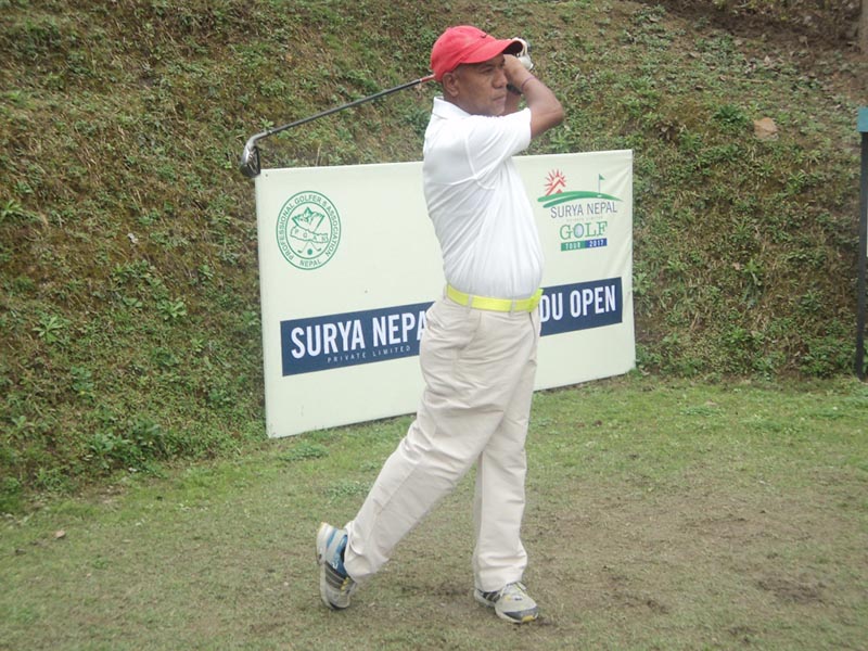 Rame Magar plays a shot during the second round of the Surya Nepal Kathmandu at the RNGC on Wednesday, March 29, 2017. Photo courtesy: RNGC