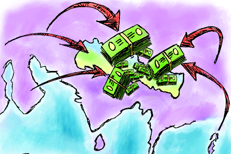 Remittance inflow. Illustration: Ratna Sagar Shrestha/THT