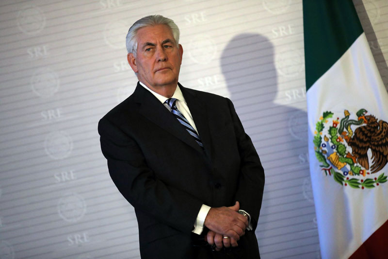 US Secretary of State Rex Tillerson stands next to a Mexican flag during a join statement with Mexico's Foreign Secretary Luis Videgaray at the Ministry of Foreign Affairs in Mexico City, Mexico, on February 23, 2017. Photo: Reuters