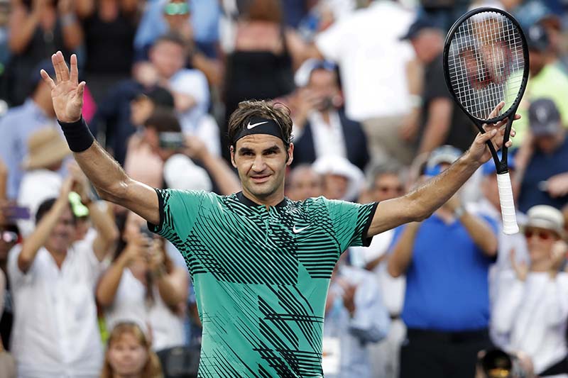 Roger Federer of Switzerland celebrates after his match against Roberto Bautista Agut of Spain (not pictured) on day eight of the 2017 Miami Open at Crandon Park Tennis Centre, in Miami, Florida, on March 28, 2017. Photo: USA Today Sports via Reuters