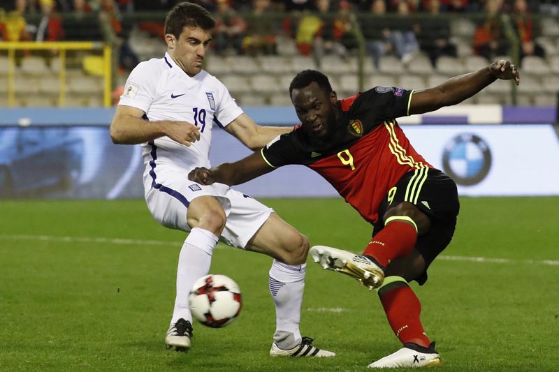 Belgium's Romelu Lukaku scores their first goal. Photo: Reuters