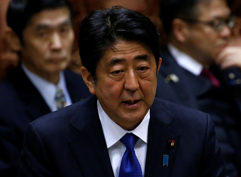 Japan's Prime Minister Shinzo Abe attends the upper house parliamentary session after reports on North Korea's missile launches, in Tokyo, Japan, on March 6, 2017. Photo: Reuters