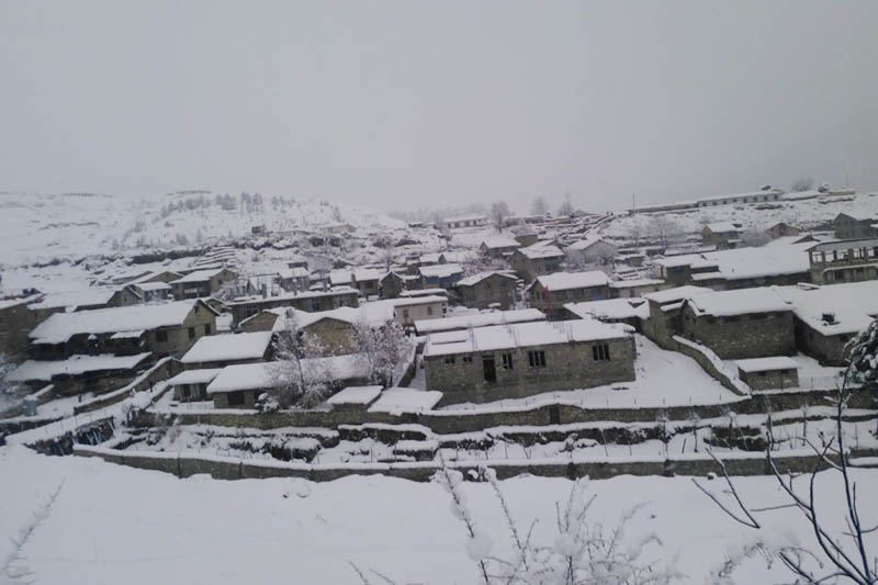 Jumla Bazaar blanketed with snow on Friday, March 10, 2017. Photo: RSS