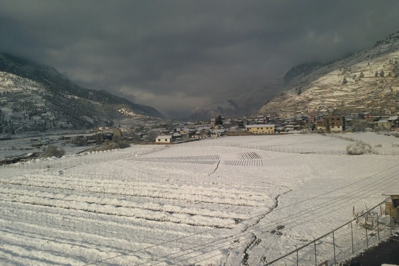 Khalanga, the district headquarters of Jumla, blanketed with snow on Sunday, March 12, 2017. Photo: RSS