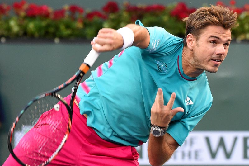 Stan Wawrinka (SUI) as he defeated Philipp Kohlschreiber (not pictured) in his third round in the BNP Paribas Open at the Indian Wells Tennis Garden. Mandatory Credit: Jayne Kamin-Oncea-USA TODAY Sports