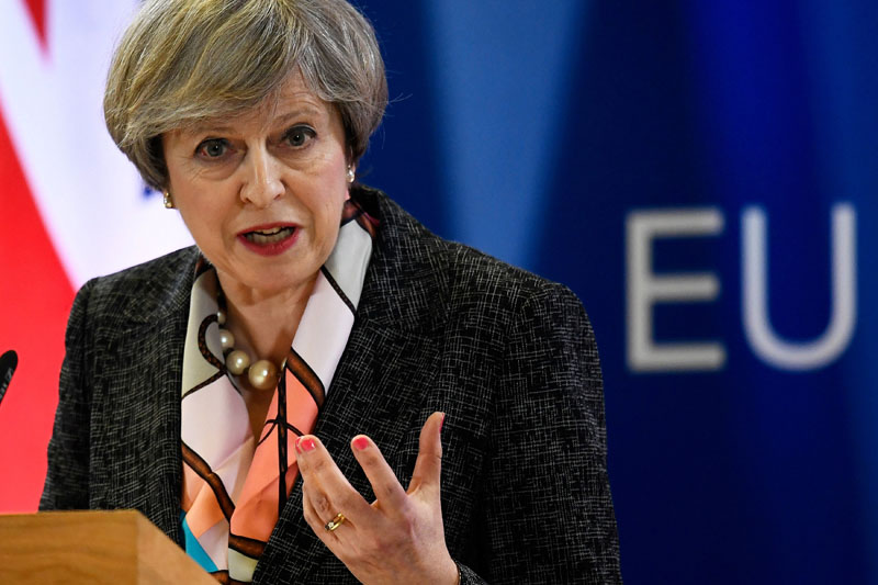 Britain's Prime Minister Theresa May attends a news conference during the EU Summit in Brussels, Belgium, on March 9, 2017. Photo: Reuters