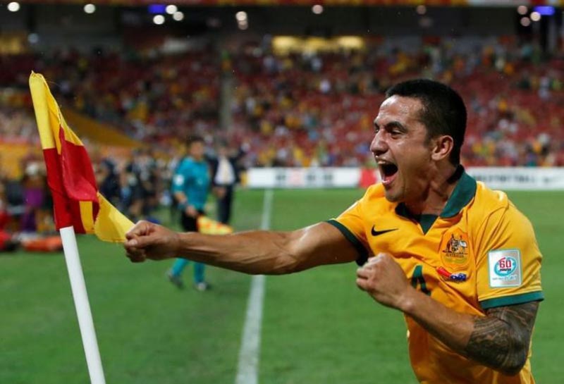 File - Australia's Tim Cahill celebrates his second goal during their Asian Cup quarter-final soccer match against China at the Brisbane Stadium in Brisbane, on January 22, 2015. Photo: Reuters