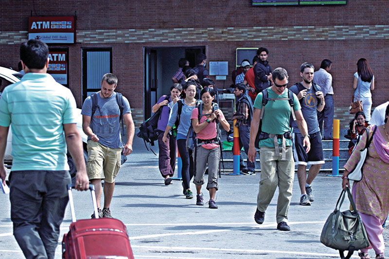 Tourists arriving in Nepal, at Tribhuvan International Airport Kathmandu. Photo: THT
