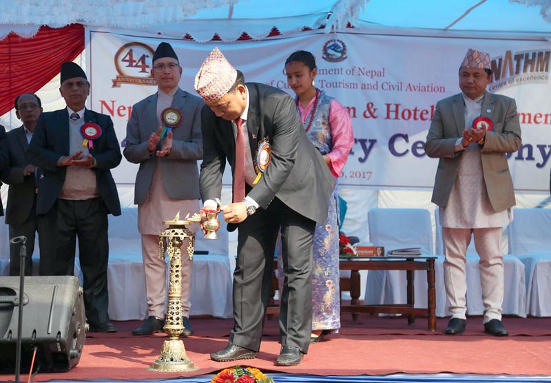 Vice President Nanda Bahadur Pun inaugurating the 44th anniversary of Nepal Academy of Tourism and Hotel Management. Photo: RSS