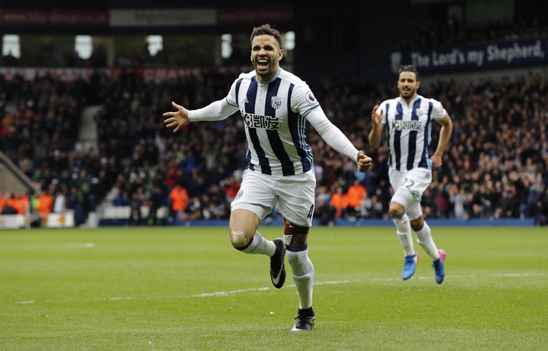 West Bromwich Albion's Hal Robson-Kanu celebrates scoring their second goal. Photo: Reuters
