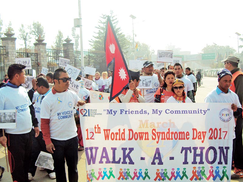 People participating in a walkathon organised to mark World Down Syndrome Day, in Kathmandu, on Tuesday, March 21, 2017. Photo: RSS