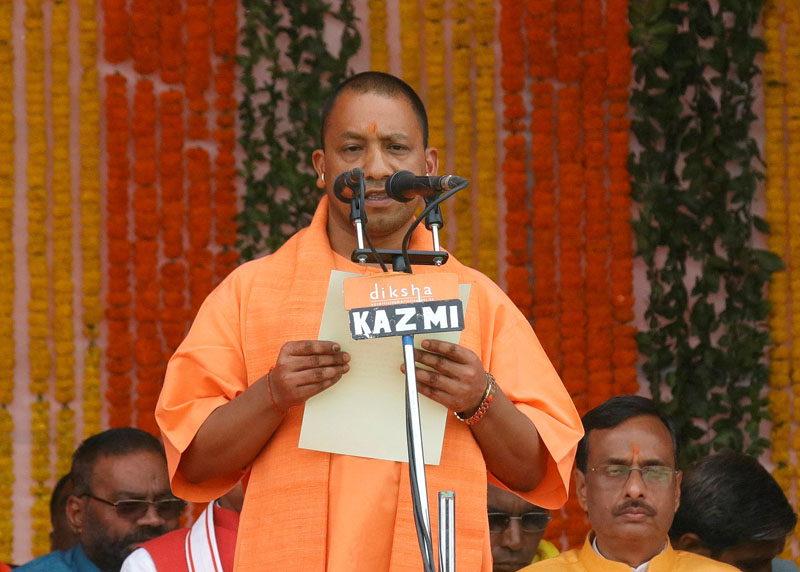 File - India's ruling Bharatiya Janata Party (BJP) leader Yogi Adityanath takes the oath as the new Chief Minister of India's most populous state of Uttar Pradesh during a swearing-in ceremony in Lucknow, India, on March 19, 2017. Photo: Reuters