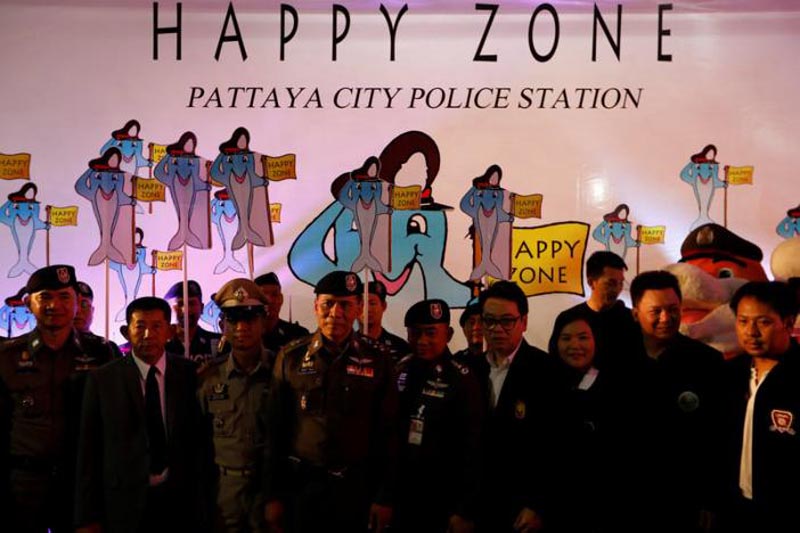 Policemen stand during the launch of the 'Happy Zone' program aiming to improve the image of a city in Pattaya, Thailand March 25, 2017. Photo: Reuters