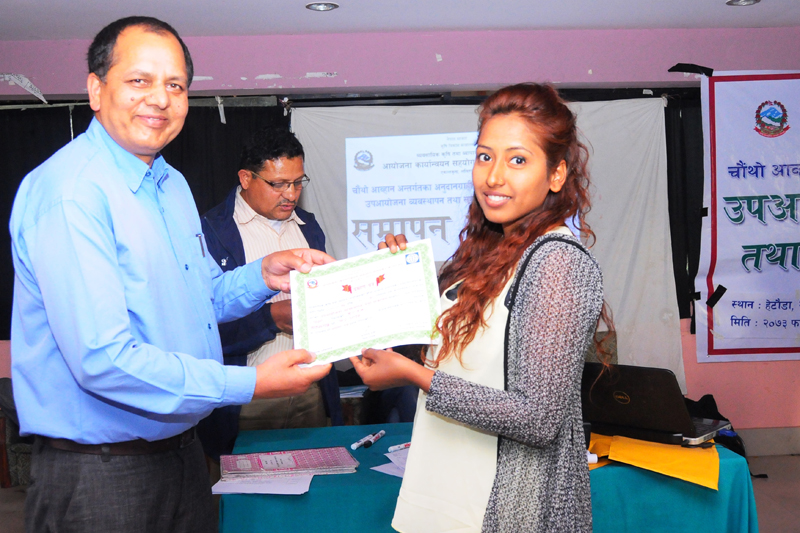 A participant is being provided with a certificate after the training programme organised by PACT in February 2017. Photo: PACT
