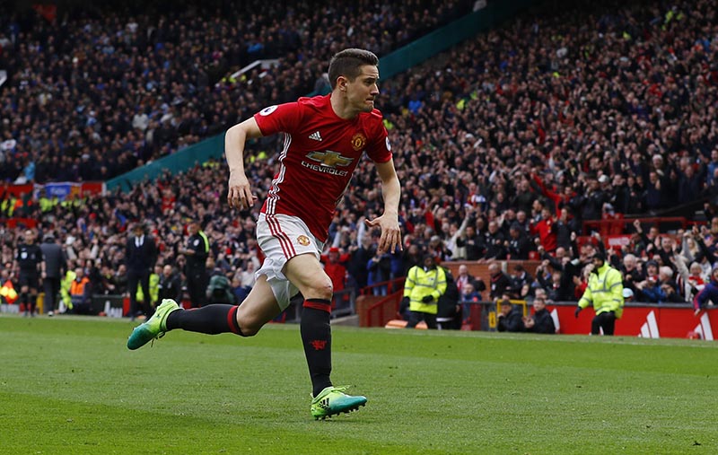Manchester United's Ander Herrera celebrates scoring their second goal. Photo: Reuters