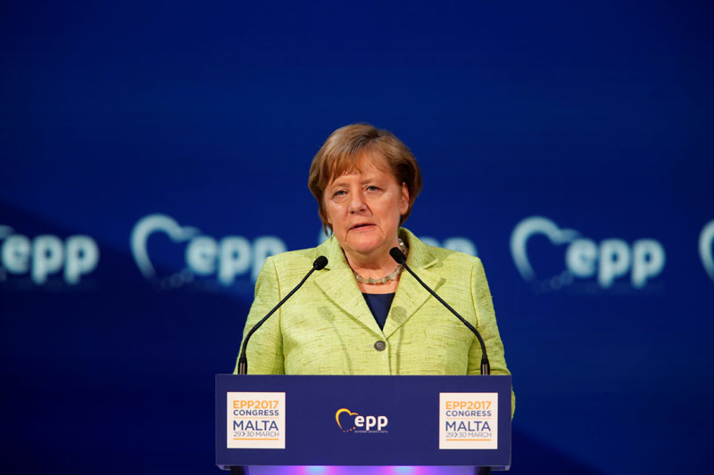 German Chancellor Angela Merkel takes part in a European People Party (EPP) summit in St Julian's, Malta, on March 30, 2017. Photo: Reuters