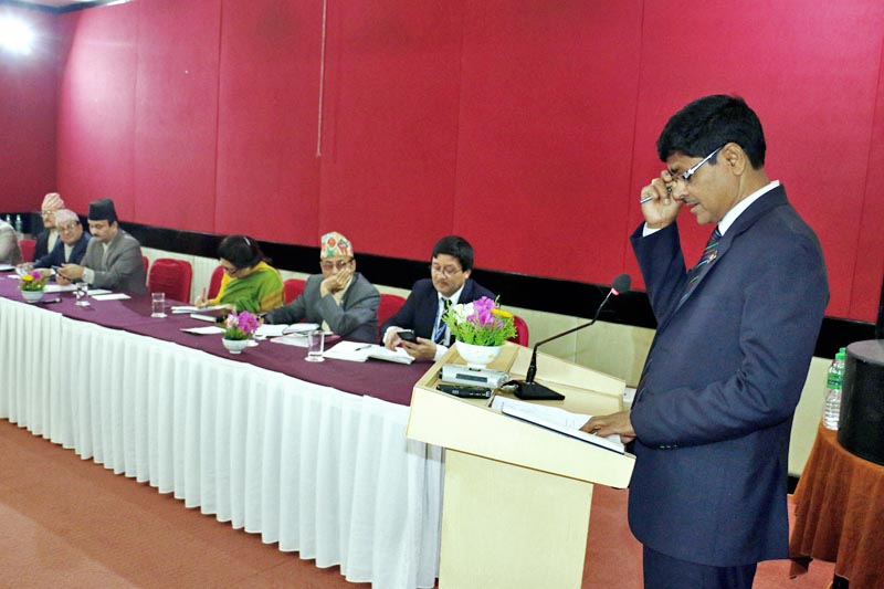 Chief Election Commissioner Ayodhee Prasad Yadhav speaks at a trainning programme organised by the Election Commission for the upcoming polls management in Godhavari of Lalitpur district, on Thursday, April 6, 2017. Photo: RSS