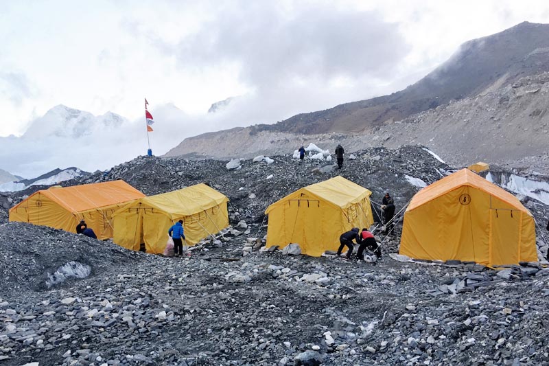 Base camp being set up to host the world climbers to acclimatise in the Khumbu region. Courtesy: Nima Gyalzen Sherpa